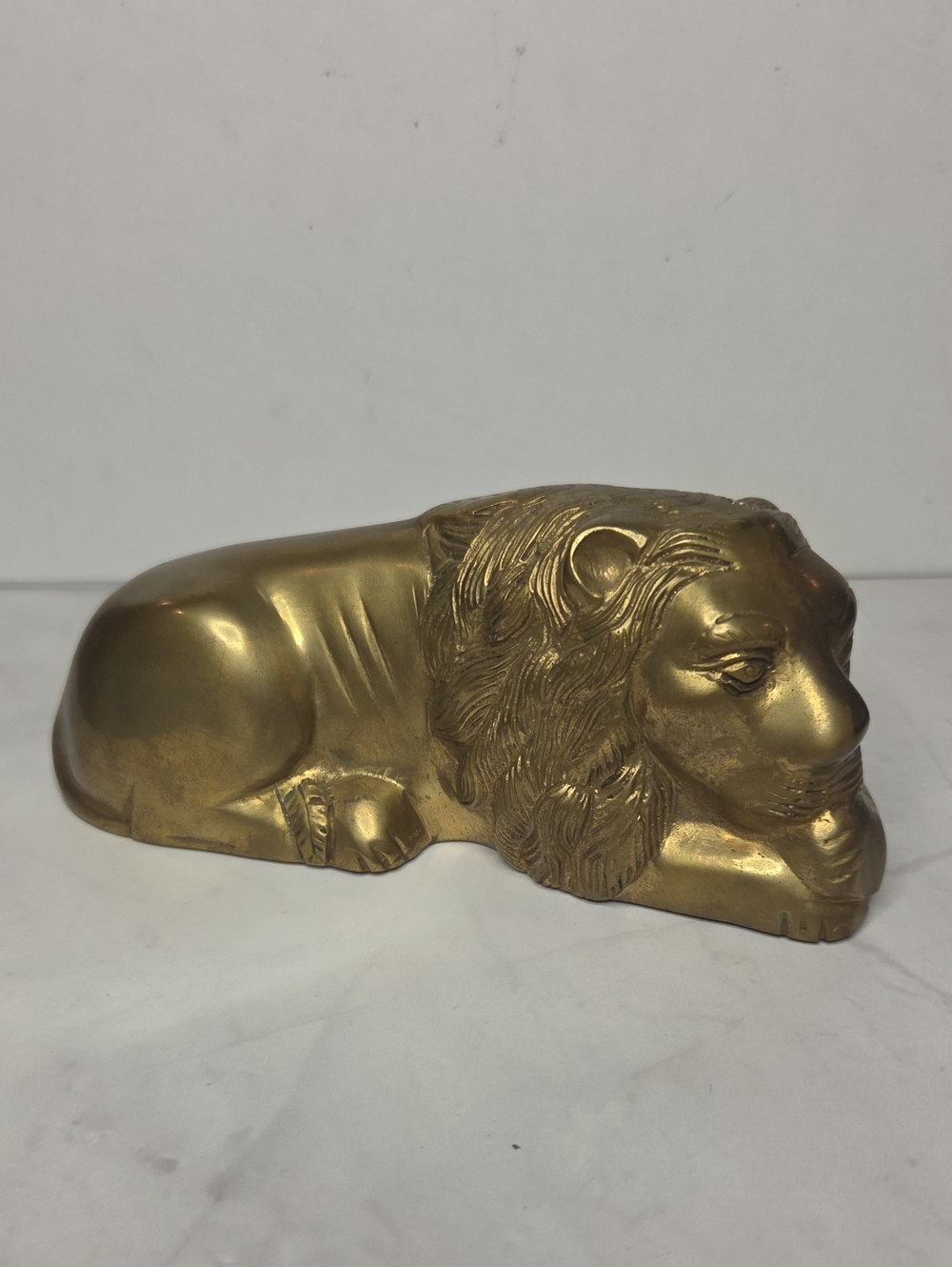 Brass Finish Lion Figurine - Gold Decorative Home Art
